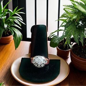 Mens 925 Silver Geometric Statement Ring with Diamonds.